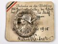 1.Weltkrieg, patriotisches Abzeichen auf Tafel " Andenken an den Weltkrieg"  Höhe des Abzeichens 36mm