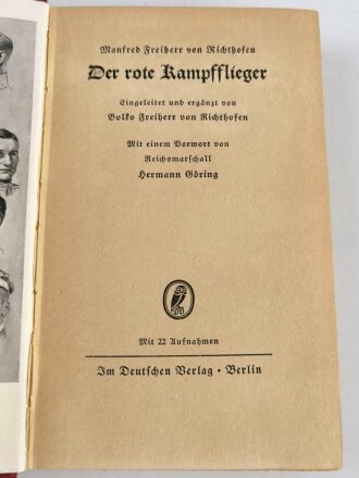 "Der rote Kampfflieger", Manfred Freiherr von Richthofen, 1933, 261 Seiten, ca. DIN A5, gebraucht
