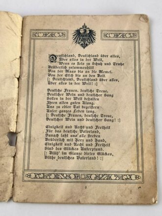 1. Weltkrieg, "Vaterlandslieder" gesungen im Restaurant Petershof in München, stark gebraucht, 45 Seiten