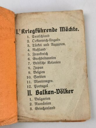 1. Weltkrieg, "Heere und Flotten - Ein Nachschlagewerkchen über die Stärkenverhältnisse der Kriegsführenden Mächte" stark gebraucht, 64 Seiten