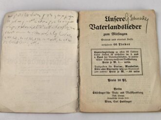 1. Weltkrieg, "Unsere Vaterlandslieder Drittes und...