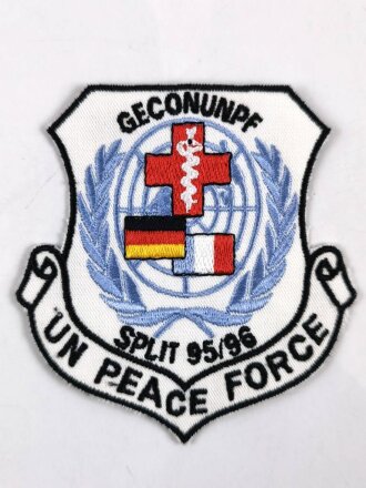 UN Friedenstruppe, Ärmelabzeichen "UN Peace Force GECONUNPF Split 95/96 " badge, Rückseitig Klebereste