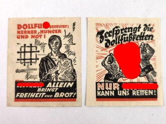 Österreich, Hitlerbewegung 30iger Jahre, 2 Vignetten gegen Bundeskanzler Engelbert Dollfuss / pro Hitler. Maße jeweils 5 x 6cm