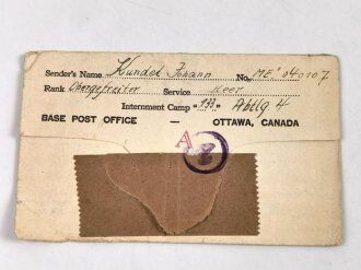 Kriegsgefangene in Canada , Prisoner of war Mail, gelaufen, Zensiert