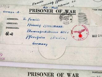 34 Stück Kriegsgefangenenkarten / Prisoner of war Mail  eines in den USA Camp Hale, Colorado inhaftierten. U.S. und Deutsche Zensur
