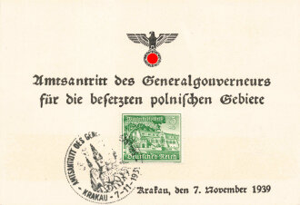 Krakau, den 7.November 1939, Amsantritt des  Generalgouverneurs für die besetzten polnischen Gebiete.  Sonderkarte/ Gedenkkarte