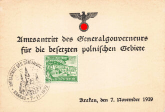 Krakau, den 7.November 1939, Amsantritt des  Generalgouverneurs für die besetzten polnischen Gebiete.  Sonderkarte/ Gedenkkarte