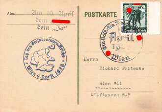 Wien 9.April 1938, Postkarte gelaufen, Anschluss Österreich