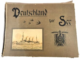 "Deutschland zur See" Großformatige Mappe mit 32 Blatt Chromlithographien, die Mappe defekt. Maße jeweils 39 x 52cm
