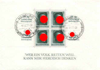 Reichstagung NSG Hamburg 1937, Briefmarkenblock "Wer ein Volk Retten Will kann nur heroisch denken",  ungelaufen