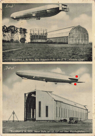 Ansichtskarte Frankfurt am Main 1913 und 1936 " Zeppelin Halle LZ 11 und 127"