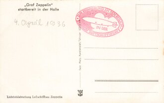 Ansichtskarte "Graf Zeppelin startbereit in der Halle" Stempel Zur Erinnerung an den Besuch in der Zeppelin Luftschiffwerft