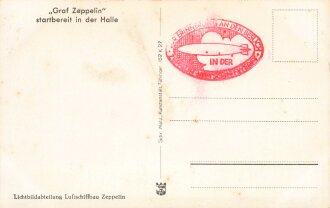 Ansichtskarte "Graf Zeppelin startbereit in der Halle" Stempel Zur Erinnerung an den Besuch in der Zeppelin Luftschiffwerft