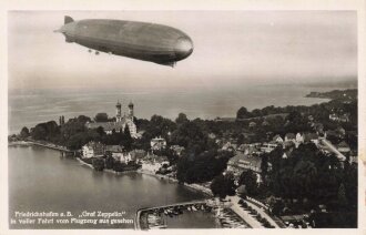 Ansichtskarte "Friedrichshafen am Bodensee, Graf Zeppelin in voller Fahrt vom Flugzeug aus gesehen"