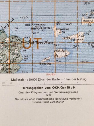 Deutsche Heereskarte 1943 "Ostrvo Korcula" Kroatien