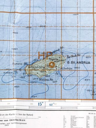 Deutsche Heereskarte 1943 "Isola St. Andrea" Kroatien