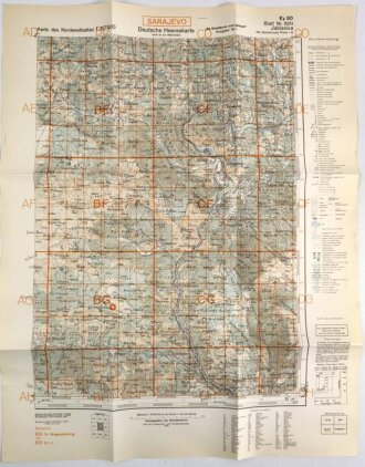 Deutsche Heereskarte 1943 "Jablanica" Bosnien und Herzegowina