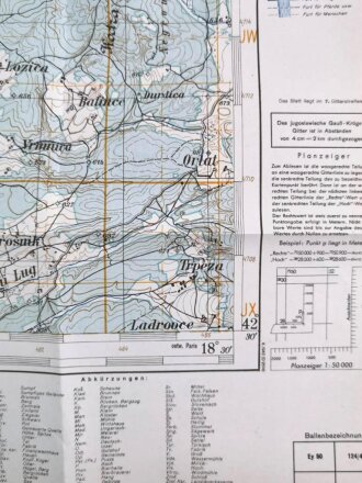 Deutsche Heereskarte 1943 "Kijevo" Kroatien