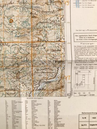 Deutsche Heereskarte 1943 "Lubnica" Montenegro