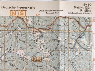 Deutsche Heereskarte 1943 "Pristina" Albanien