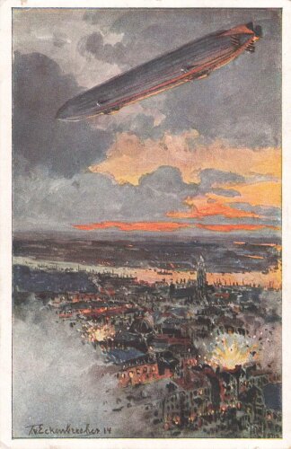1. Weltkrieg Ansichtskarte "Zeppelin über...