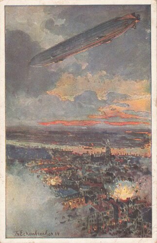 1. Weltkrieg Ansichtskarte "Zeppelin über Antwerpen"