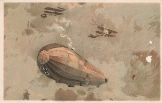 1. Weltkrieg Ansichtskarte "Luftkreuzer im Kampf mit französischen und englischen Fliegern"