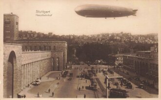 Ansichtskarte "Stuttgart Hauptbahnhof " mit Zeppelin