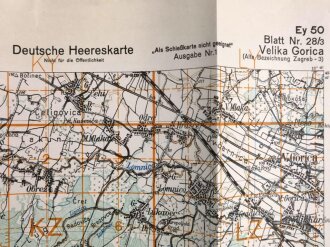 Deutsche Heereskarte 1943 "Velika Gorica" Kroatien