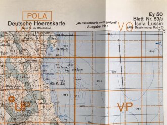 Deutsche Heereskarte 1943 "Isola Lussin" Kroatien