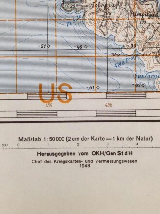 Deutsche Heereskarte 1943 "Isola Lussin" Kroatien