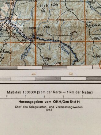 Deutsche Heereskarte 1943 "Pribinic" Bosnien und Herzegowina