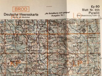 Deutsche Heereskarte 1943 "Puracic" Bosnien und Herzegowina