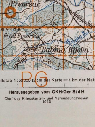 Deutsche Heereskarte 1943 "Sisak" Kroatien