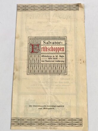 Theater Programm, Offizierkorps 20. Inf.-Regts. Prinz Franz "Salvator Frühschoppen", Städt. Theatersaal Lindau 1914