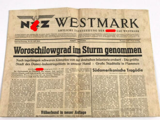 "NSZ Westmark", Amtliche Tageszeitung der NSDAP Gau Westmark, 18./19. Juli 1942, Ausgabe Saarbrücken