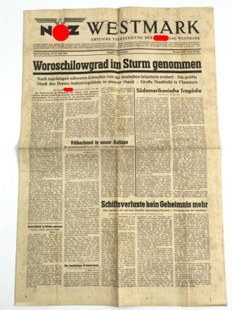 "NSZ Westmark", Amtliche Tageszeitung der NSDAP Gau Westmark, 18./19. Juli 1942, Ausgabe Saarbrücken
