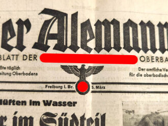 "Der Alemanne" Kampfblatt der Nationalsozialisten Oberbadens, Freiburg im Breisgau, 5. März 1943