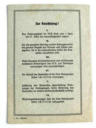 Reichsluftschutzbund Landesgruppe Hessen/Rheinland-Süd "Mitgliedsausweis", Mitglied seit 1936