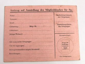 Nationalsozialistische Deutsche Arbeiterpartei Gauleitung Moselland "MItgliedskarte und Anhang" aufgenommen 1941
