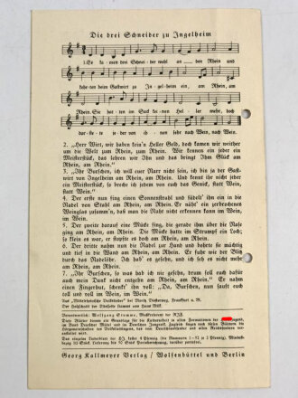 Liederblatt der Hitler-Jugend "Fastenacht" Nr.55, gelocht