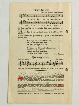 Liederblatt der Hitler-Jugend "Weihnacht 1936" Nr. 55, gelocht