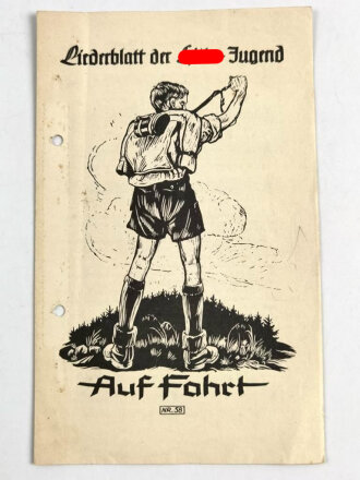 Liederblatt der Hitler-Jugend "Auf Fahrt" Nr. 58, gelocht