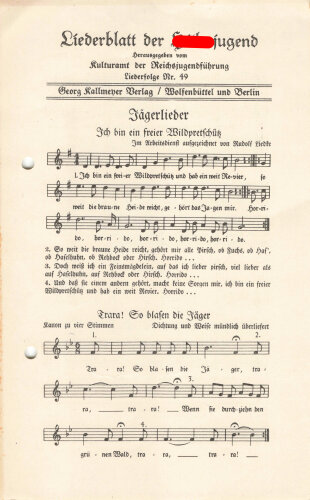 Liederblatt der Hitlerjugend, Liederfolge Nr. 49, gelocht