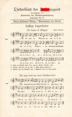 Liederblatt der Hitlerjugend, Liederfolge Nr. 47, gelocht