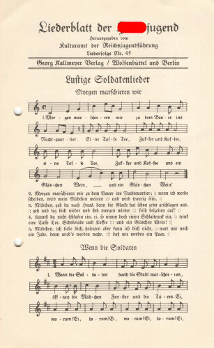 Liederblatt der Hitlerjugend, Liederfolge Nr. 45, gelocht