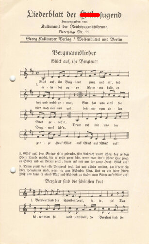 Liederblatt der Hitlerjugend, Liederfolge Nr. 44, gelocht