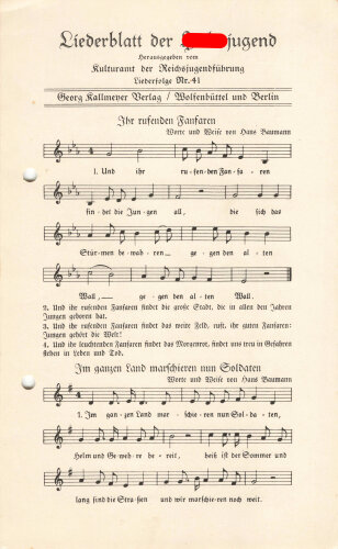 Liederblatt der Hitlerjugend, Liederfolge Nr. 41, gelocht
