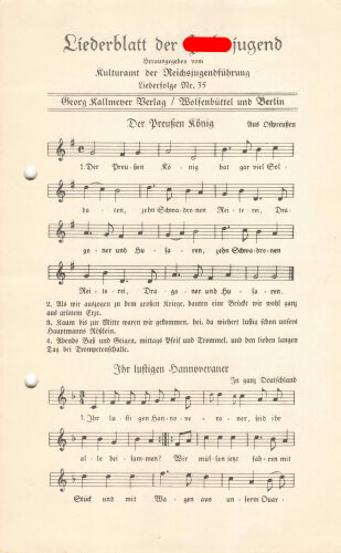 Liederblatt der Hitlerjugend, Liederfolge Nr. 35, gelocht