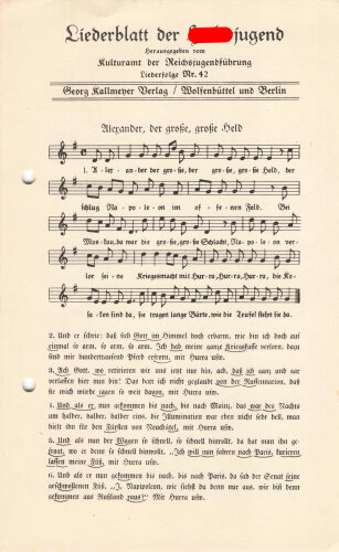 Liederblatt der Hitlerjugend, Liederfolge Nr. 42, gelocht